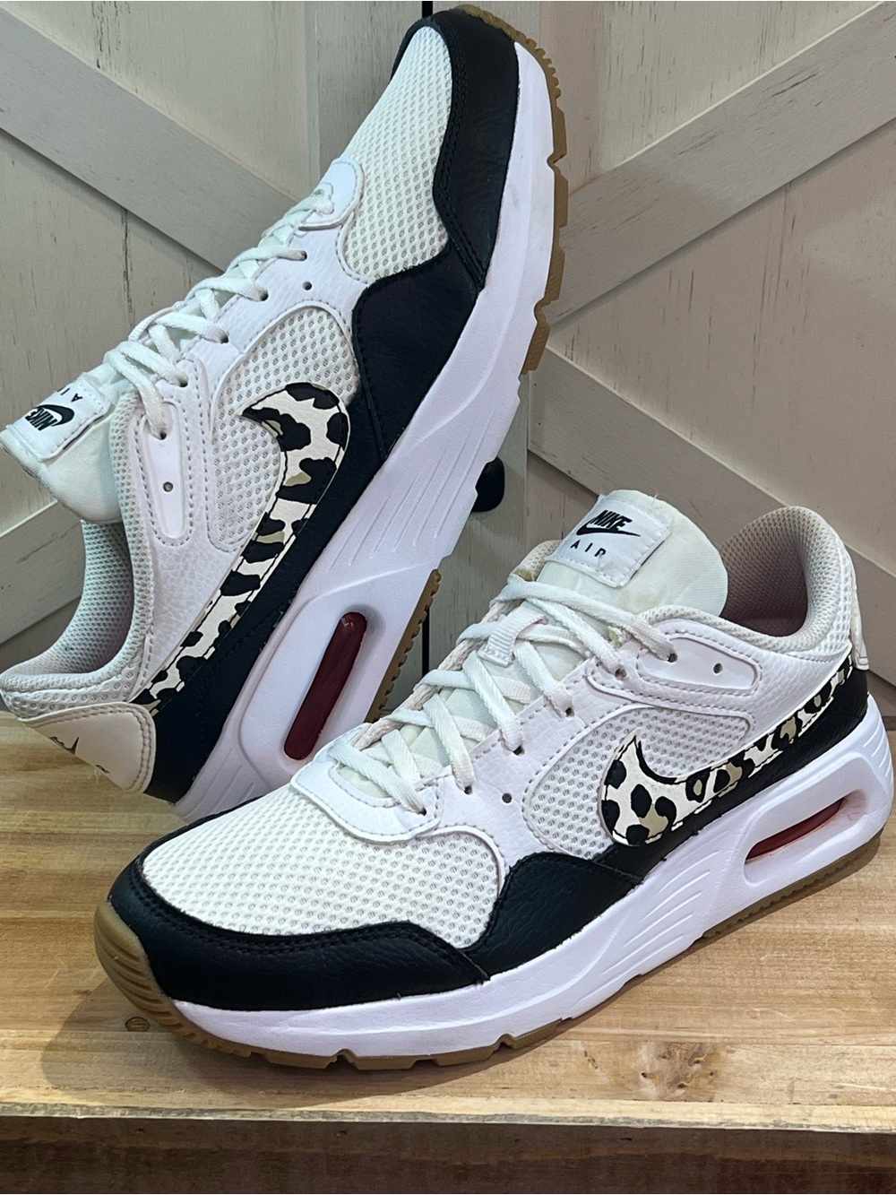 Nike Air Max SC Womens Sneakers Size 8 White Black Leopard Swoosh DZ5200-100